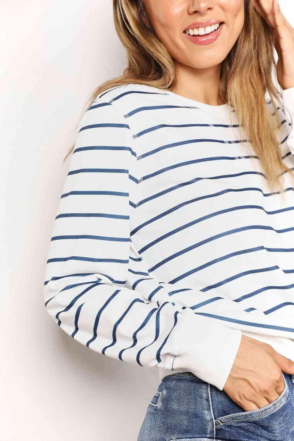 Double Take Striped Long Sleeve Round Neck Top - Happily Ever Atchison Shop Co.