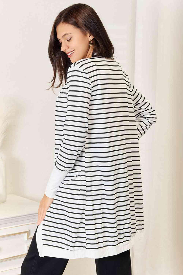 Double Take Striped Open Front Longline Cardigan - Happily Ever Atchison Shop Co.