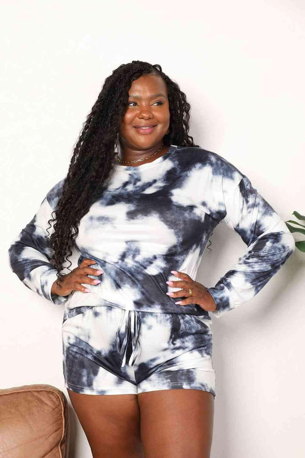 Double Take Tie-Dye Round Neck Top and Shorts Lounge Set - Happily Ever Atchison Shop Co.