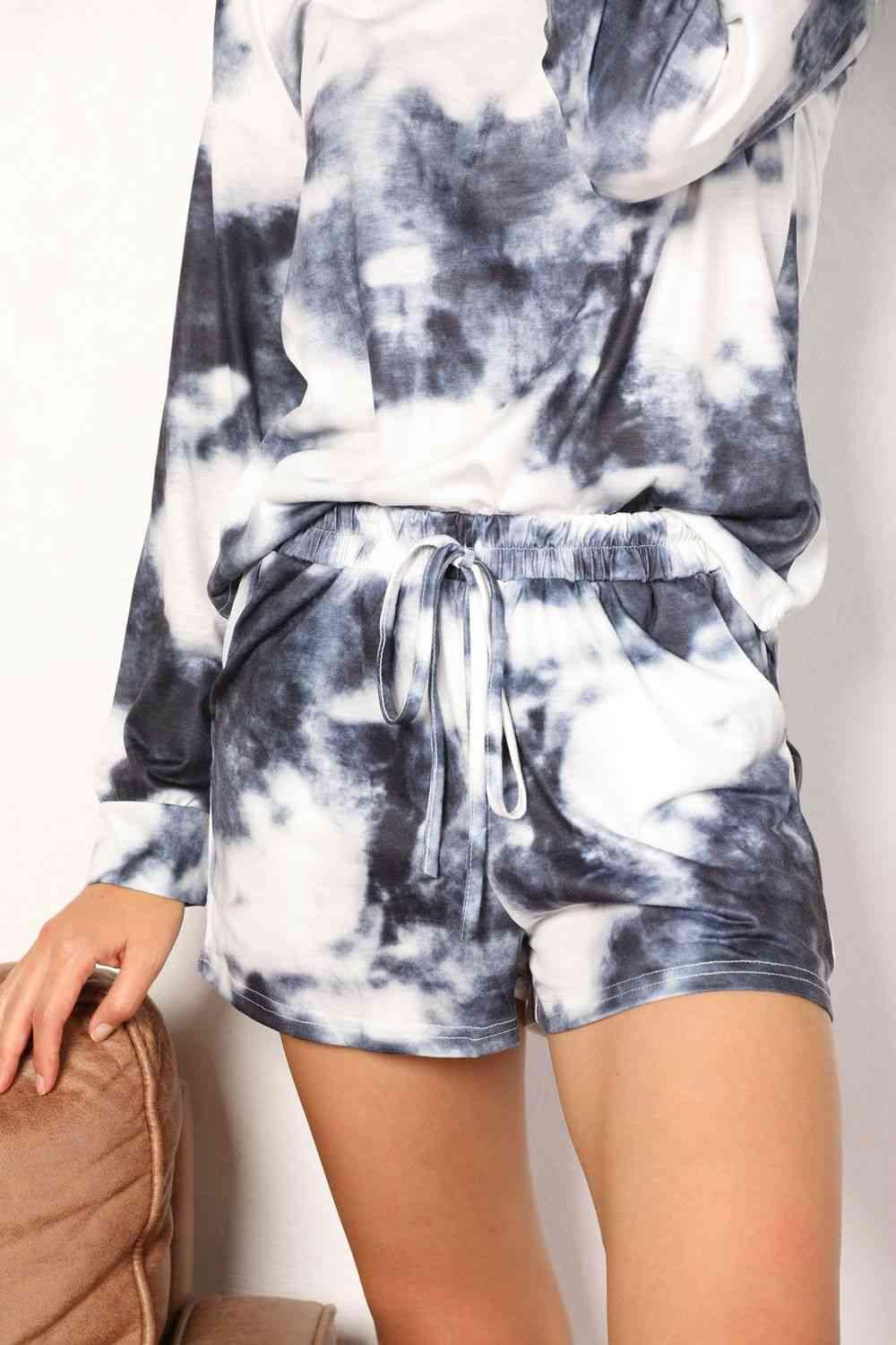 Double Take Tie-Dye Round Neck Top and Shorts Lounge Set - Happily Ever Atchison Shop Co.