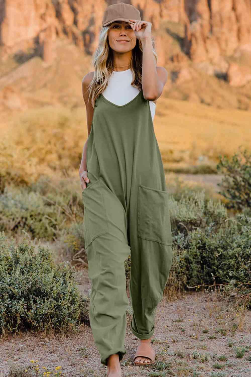 Double Take V-Neck Sleeveless Jumpsuit with Pocket - Happily Ever Atchison Shop Co.