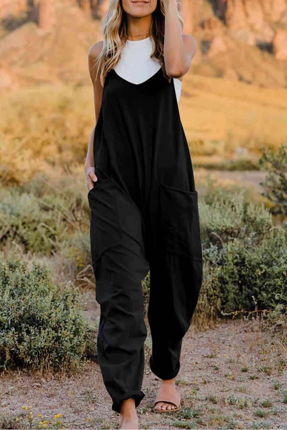 Double Take V-Neck Sleeveless Jumpsuit with Pocket - Happily Ever Atchison Shop Co.