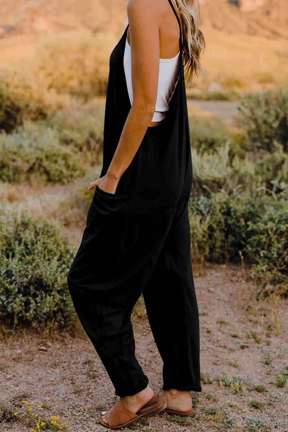 Double Take V-Neck Sleeveless Jumpsuit with Pocket - Happily Ever Atchison Shop Co.