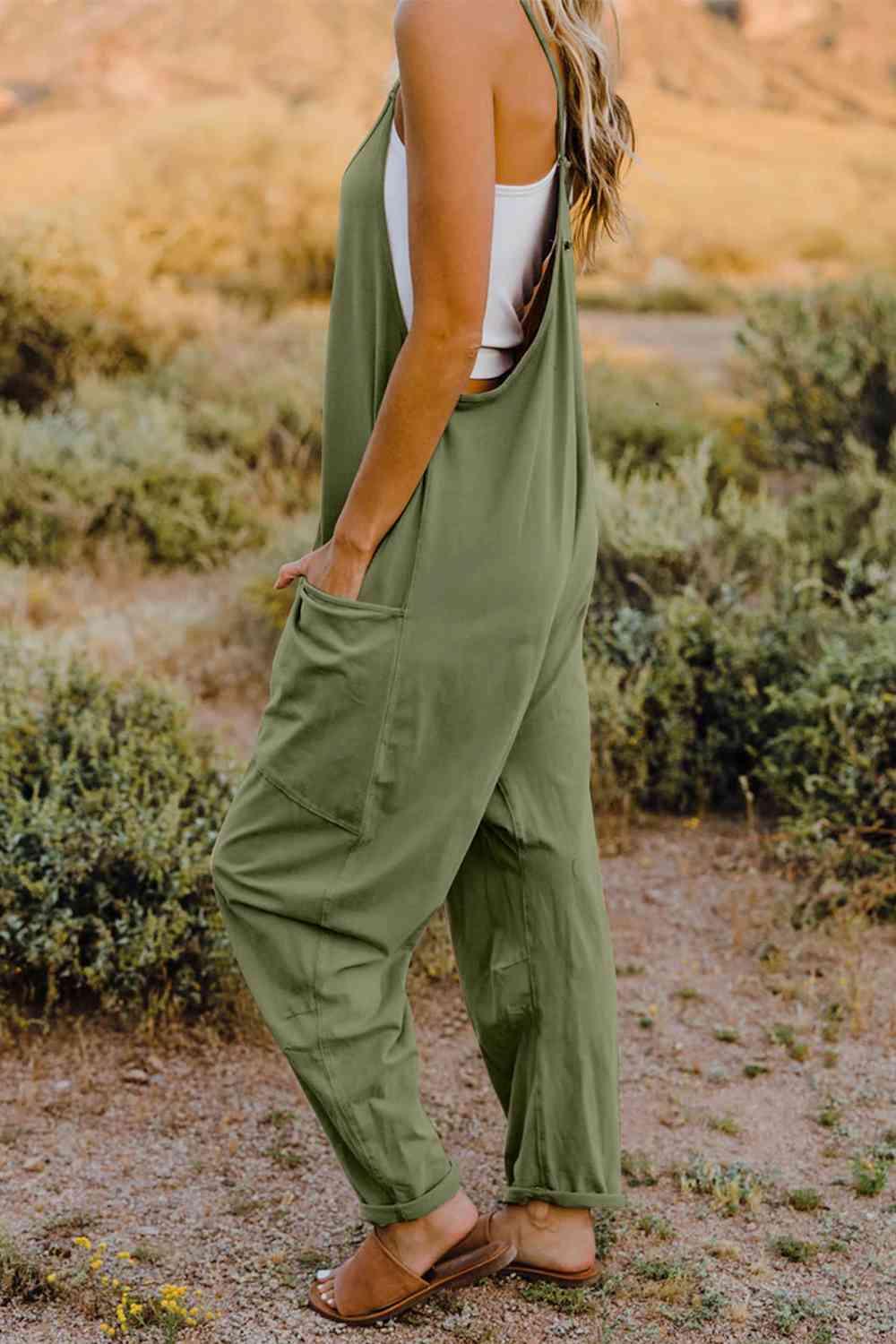 Double Take V-Neck Sleeveless Jumpsuit with Pocket - Happily Ever Atchison Shop Co.