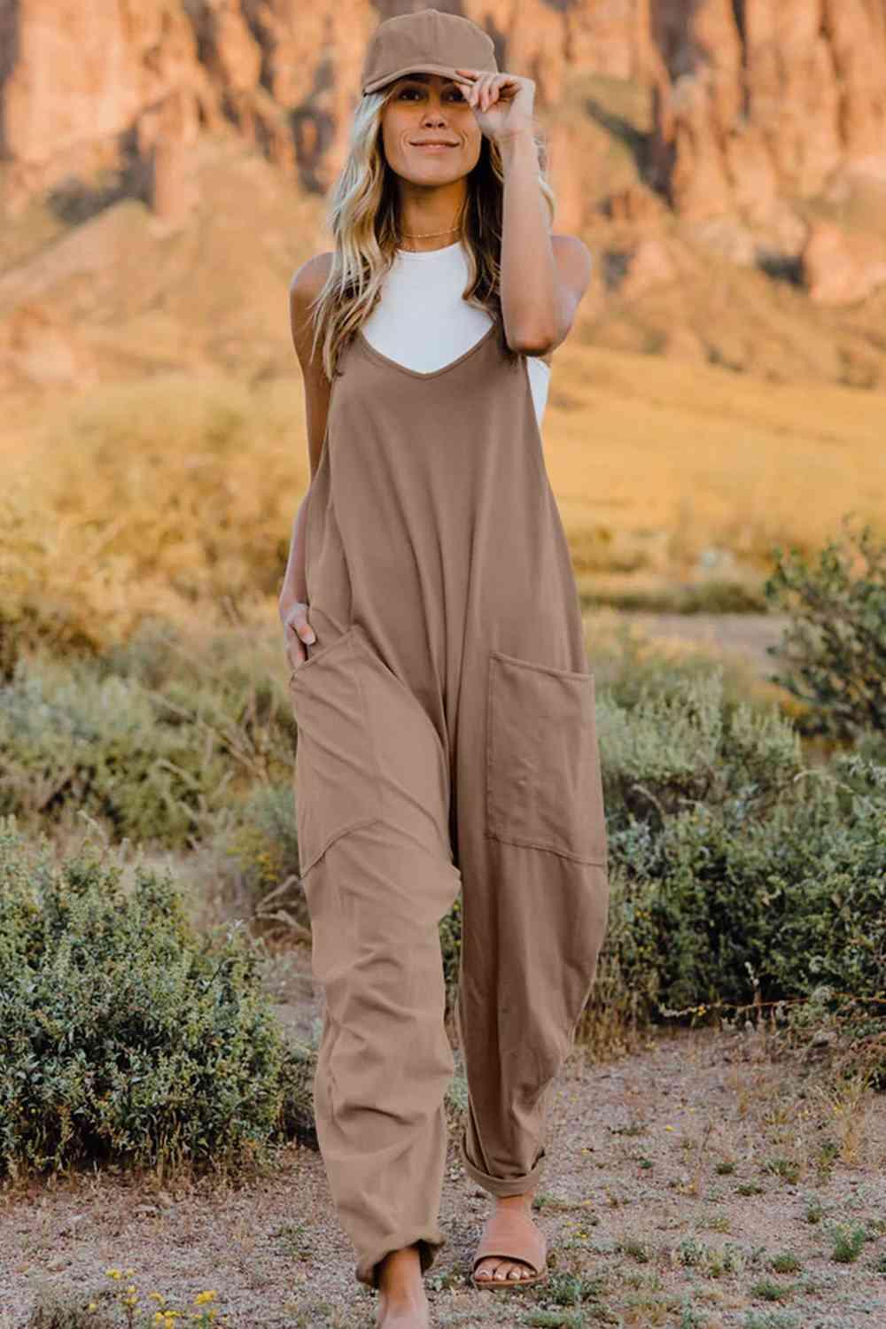 Double Take V-Neck Sleeveless Jumpsuit with Pocket - Happily Ever Atchison Shop Co.