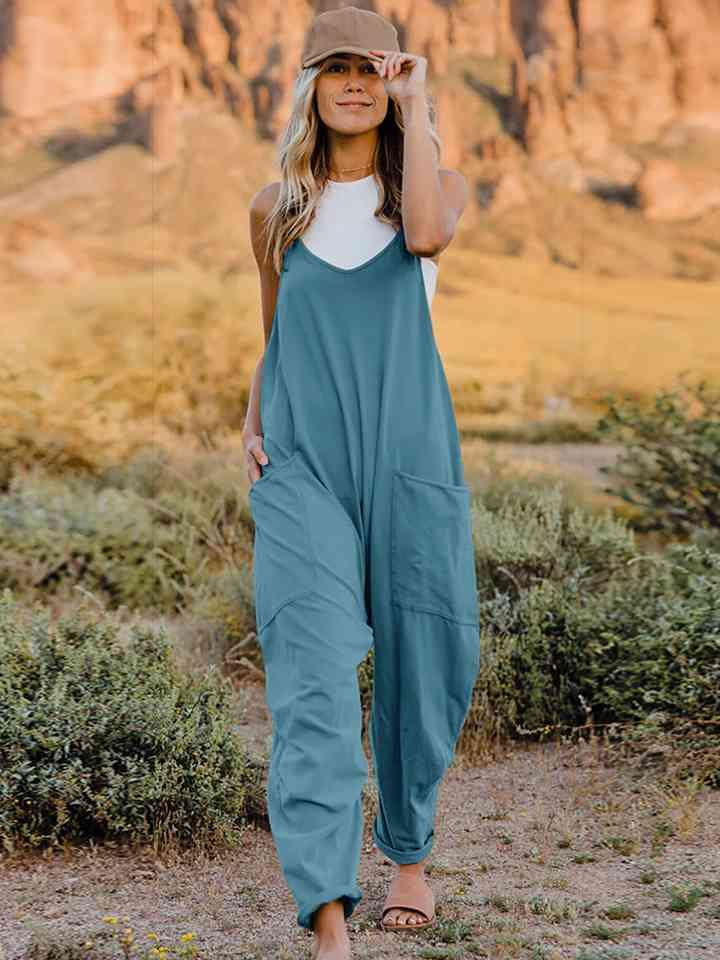 Double Take V-Neck Sleeveless Jumpsuit with Pocket - Happily Ever Atchison Shop Co.