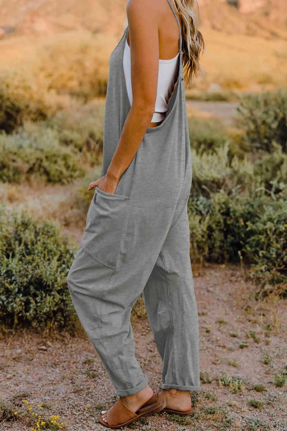 Double Take V-Neck Sleeveless Jumpsuit with Pocket - Happily Ever Atchison Shop Co.