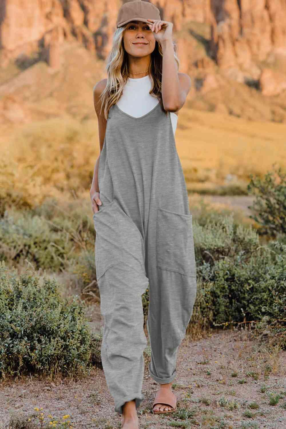 Double Take V-Neck Sleeveless Jumpsuit with Pocket - Happily Ever Atchison Shop Co.