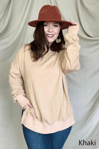 Drop Shoulder Ribbed Trim Oversized Sweatshirt - Happily Ever Atchison Shop Co.