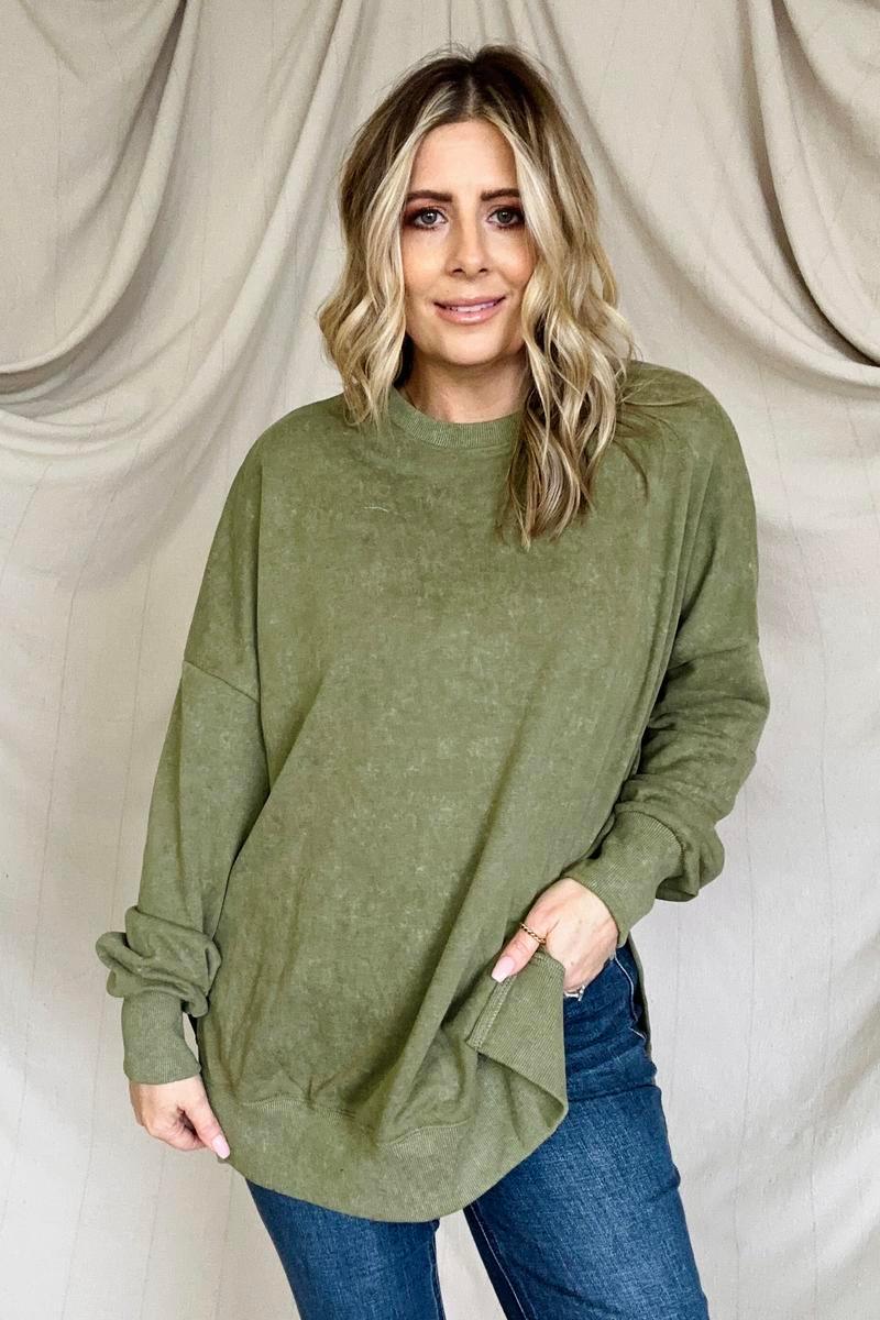 Drop Shoulder Ribbed Trim Oversized Sweatshirt - Happily Ever Atchison Shop Co.