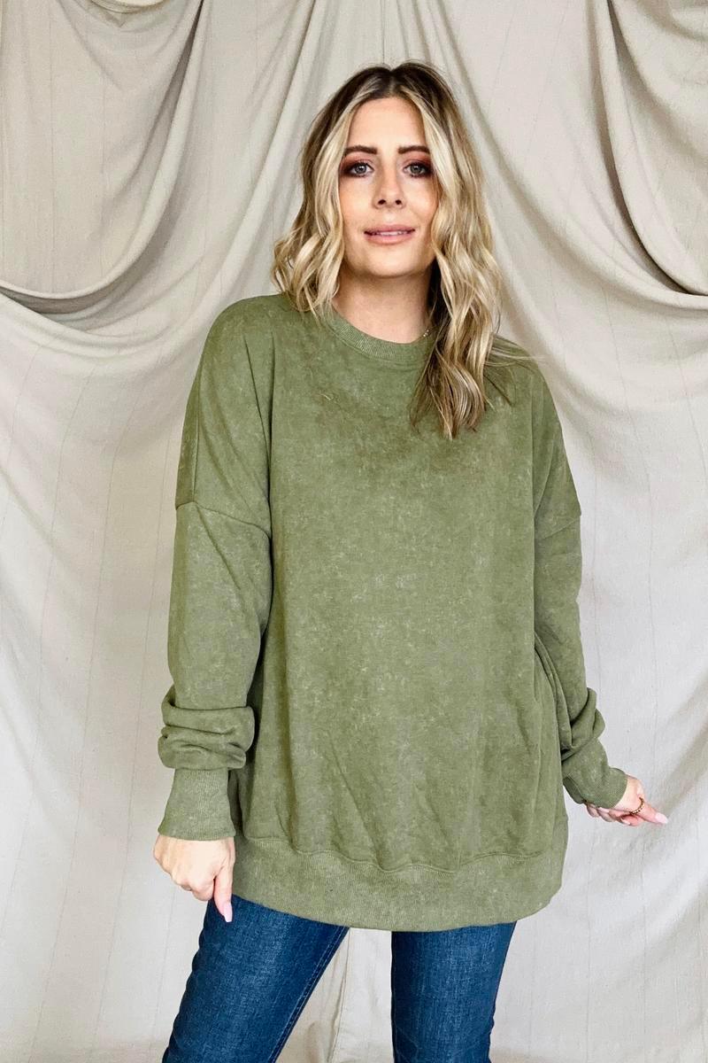 Drop Shoulder Ribbed Trim Oversized Sweatshirt - Happily Ever Atchison Shop Co.