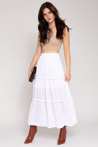 Elastic Waist Merrow Edge Tiered Midi Skirt - Happily Ever Atchison Shop Co.