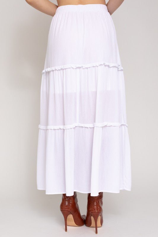 Elastic Waist Merrow Edge Tiered Midi Skirt - Happily Ever Atchison Shop Co.