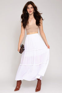 Elastic Waist Merrow Edge Tiered Midi Skirt - Happily Ever Atchison Shop Co.