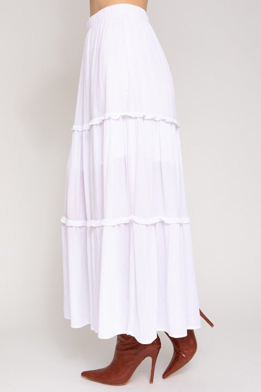 Elastic Waist Merrow Edge Tiered Midi Skirt - Happily Ever Atchison Shop Co.