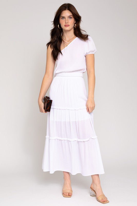 Elastic Waist Merrow Edge Tiered Midi Skirt - Happily Ever Atchison Shop Co.