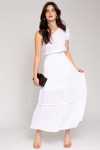 Elastic Waist Merrow Edge Tiered Midi Skirt - Happily Ever Atchison Shop Co.