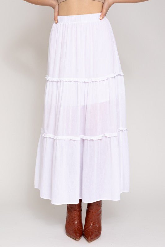 Elastic Waist Merrow Edge Tiered Midi Skirt - Happily Ever Atchison Shop Co.