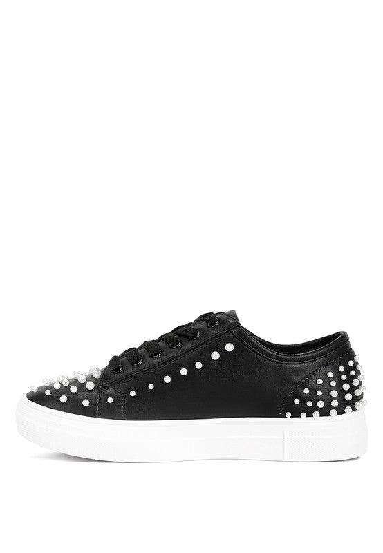 Elizha Stud Embellished Lace Up Sneakers - Happily Ever Atchison Shop Co.