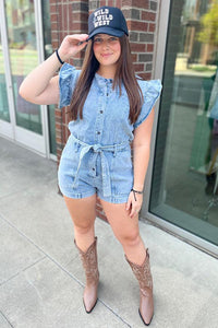 Emmy Blue Denim Romper - Happily Ever Atchison Shop Co.