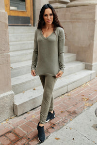 Essential Lounge Top in Mineral Wash Olive - Happily Ever Atchison Shop Co.