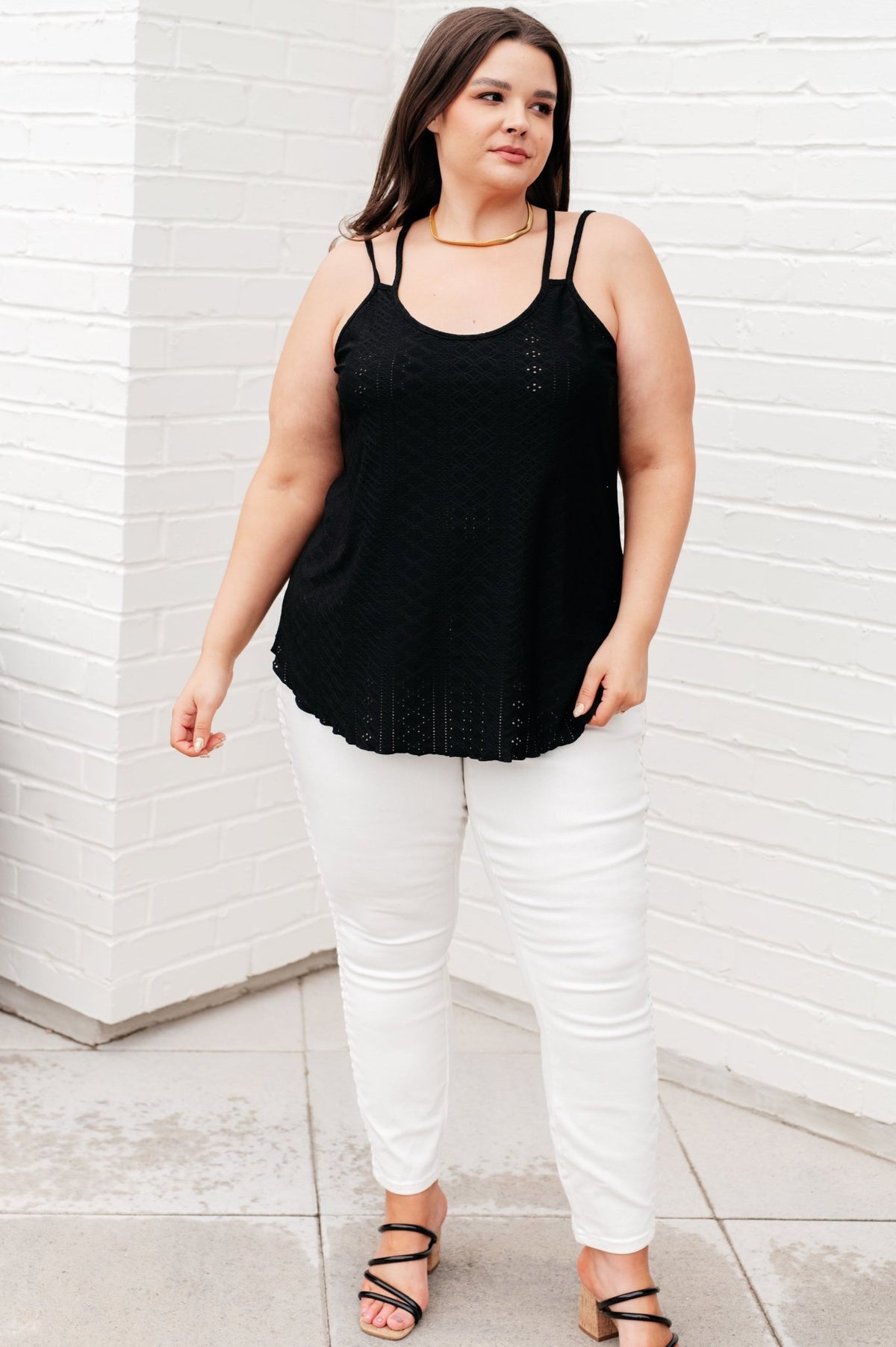 Eye on the Prize Eyelet Tank in Black - Happily Ever Atchison Shop Co.