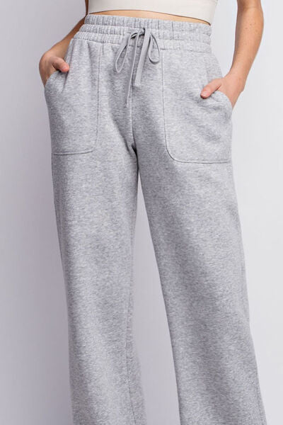 Faith Apparel Full Size Drawstring Straight Leg Slit Sweatpants - Happily Ever Atchison Shop Co.