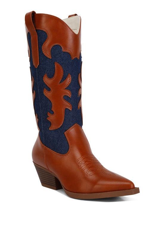 Fallon Faux Leather Patchwork Cowboy Boots - Happily Ever Atchison Shop Co.