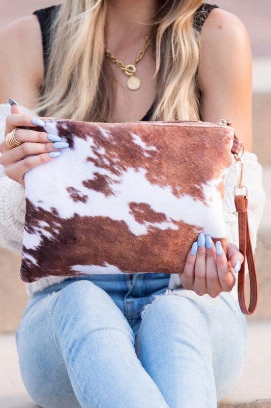 Faux Fur Cow Animal Print Clutch - Happily Ever Atchison Shop Co.