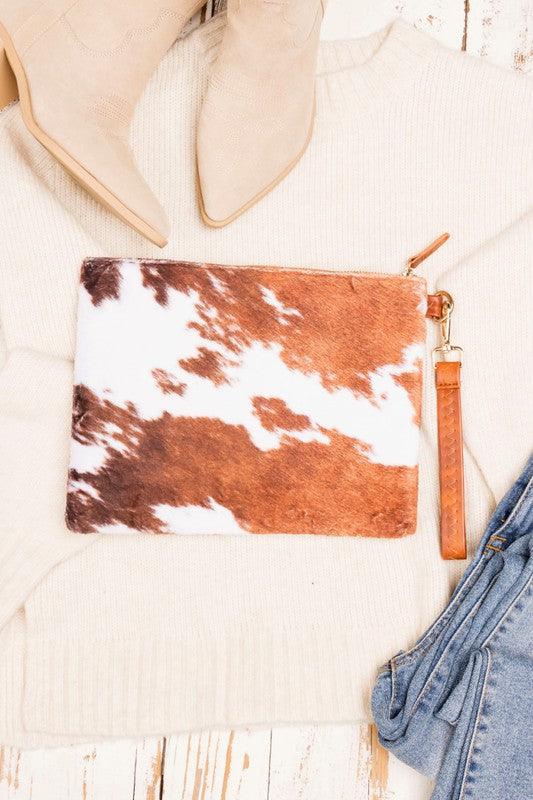 Faux Fur Cow Animal Print Clutch - Happily Ever Atchison Shop Co.