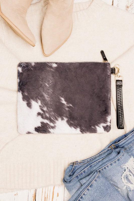 Faux Fur Cow Animal Print Clutch - Happily Ever Atchison Shop Co.