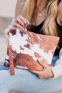 Faux Fur Cow Animal Print Clutch - Happily Ever Atchison Shop Co.