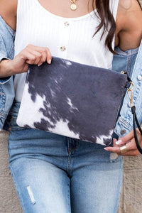 Faux Fur Cow Animal Print Clutch - Happily Ever Atchison Shop Co.