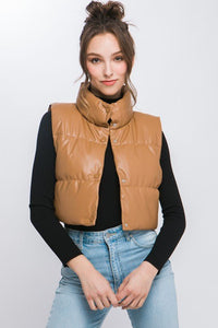 Faux Leather Puffer Vest With Snap Button - Happily Ever Atchison Shop Co.