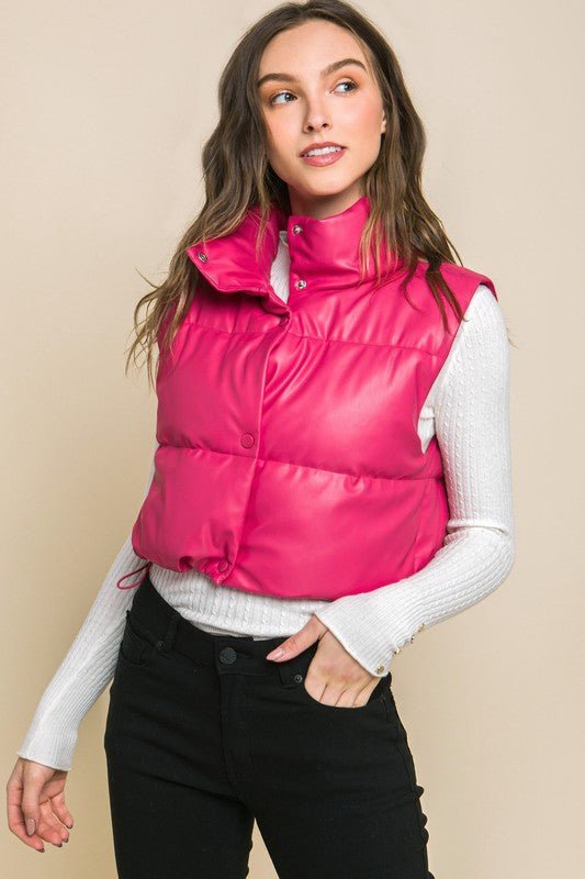 Faux Leather Puffer Vest With Snap Button - Happily Ever Atchison Shop Co.