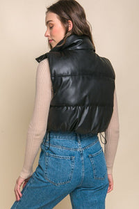 Faux Leather Puffer Vest With Snap Button - Happily Ever Atchison Shop Co.
