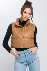 Faux Leather Puffer Vest With Snap Button - Happily Ever Atchison Shop Co.