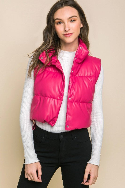 Faux Leather Puffer Vest With Snap Button - Happily Ever Atchison Shop Co.