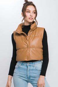 Faux Leather Puffer Vest With Snap Button - Happily Ever Atchison Shop Co.