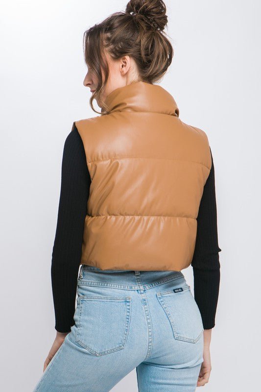 Faux Leather Puffer Vest With Snap Button - Happily Ever Atchison Shop Co.