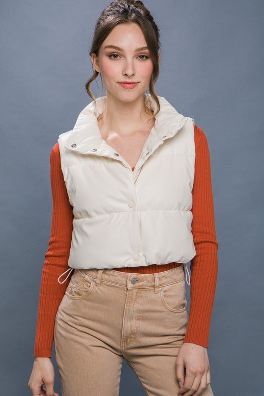 Faux Leather Puffer Vest With Snap Button - Happily Ever Atchison Shop Co.