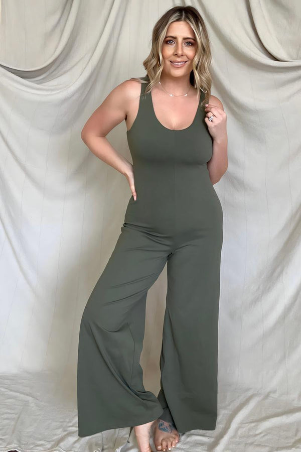 FawnFit Wide Leg Sleeveless Jumpsuit With Built-In Bra - Happily Ever Atchison Shop Co.