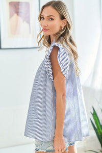 First Love Full Size Striped Flutter Sleeve Blouse - Happily Ever Atchison Shop Co.