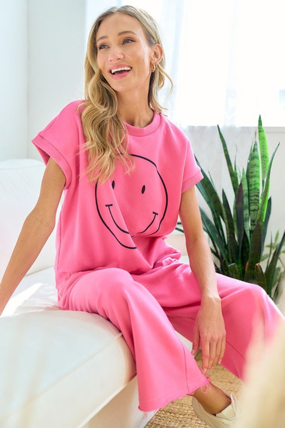 First Love Smile Face Drop Shoulder Brushed Inside T - Shirt - Happily Ever Atchison Shop Co.