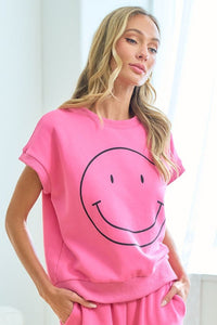 First Love Smile Face Drop Shoulder Brushed Inside T - Shirt - Happily Ever Atchison Shop Co.