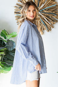 First Love Striped Button Down High - Low Hem Shirt - Happily Ever Atchison Shop Co.