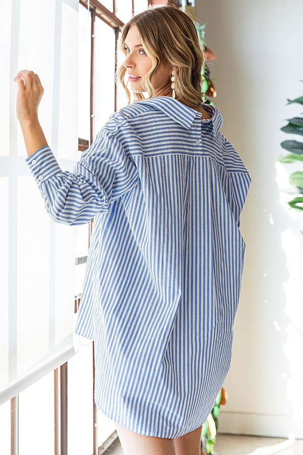 First Love Striped Button Down High - Low Hem Shirt - Happily Ever Atchison Shop Co.