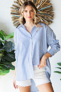 First Love Striped Button Down High - Low Hem Shirt - Happily Ever Atchison Shop Co.