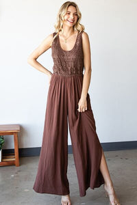 First Love Tie Back Sleeveless Slit Wide Leg Jumpsuit - Happily Ever Atchison Shop Co.