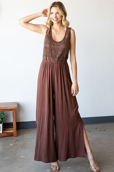 First Love Tie Back Sleeveless Slit Wide Leg Jumpsuit - Happily Ever Atchison Shop Co.